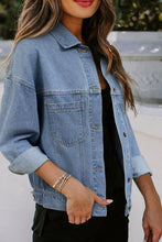 Light Blue Washed Oversized Pocketed Denim Jacket