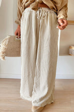 Khaki Striped Drawstring Waist Plus Size Wide Leg Pants