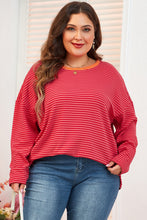 Orange Stripe Plus Size Drop Shoulder Long Sleeve Top