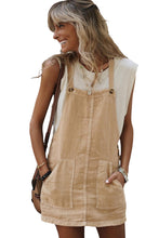 Parchment Side Buttons Sleeveless Overall Mini Dress