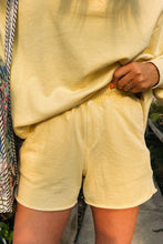 Yellow Cream Button Collar Drop Shoulder Pullover and Shorts Set