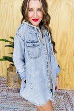 Mist Blue Oversized Hooded Patchwork Denim Jacket