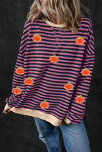 Red Stripe Glitter Halloween Pumpkin Print Oversized Graphic Sweatshirt