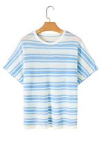 Sky Blue Stripe Boxy Fit Wide Sleeve Knit T Shirt