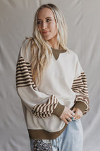 Parchment Colorblock Patchwork Striped Sleeve Sweatshirt