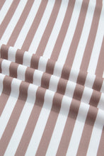 Orange Stripe Ribbed Trim Round Neck Short Puff Sleeve Plus T Shirt