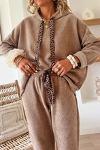 Rose Tan Drawstring Pullover Hoodie and High Waist Pants Corduroy Suit