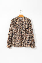 Light French Beige Leopard Print Balloon Sleeve Loose Blouse