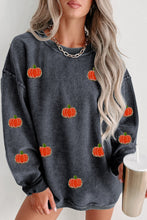 Khaki Crinkle Ribbed Halloween Pumpkin Graphic Sweatshirt