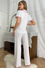 White Heart Print Contrast Trim Shirt and Pants Pajama Set