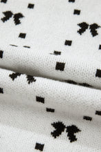 White Bow Pattern Buttoned Side Knit Top