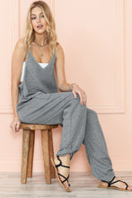 Gray Waffle Knit Spaghetti Strap Pocketed Jumpsuit