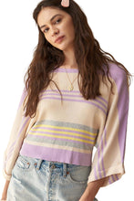 Purple Striped Rib-Knit Cropped Top