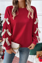 Fiery Red Sweet Bowknot Round Neck Sweatshirt