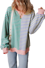 Green Stripe Colorblock Drop Shoulder Oversized Sweatshirt