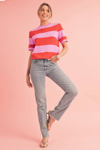 Bright Pink Colorblock Knitted Round Neck T Shirt