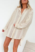 Beige Lace Crochet Collared Button Up Oversized Shirt