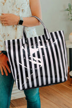 Light Blue Glossy Striped Vinyl Large Tote Bag