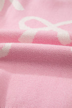 Pink Bow Pattern Pearl Embellished Raw Hem Sweater