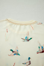 Beige Mallard Duck Print Oversized Tee Drawstring Short Set