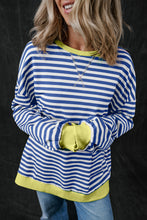 Sky Blue Stripe Contrast Edge Oversized Pullover