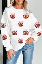White Sequin Bow Pumpkin Patched Cotton Baggy Sweatshirt
