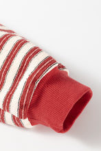 Red Stripe Collared V Neck Drop Shoulder Top