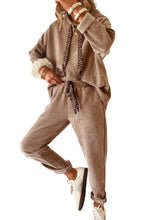 Rose Tan Drawstring Pullover Hoodie and High Waist Pants Corduroy Suit