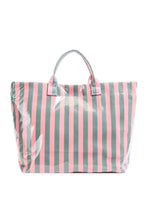 Light Blue Glossy Striped Vinyl Large Tote Bag