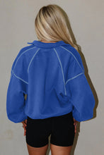 Sky Blue Button-up Collared Exposed Seam Chic Sweatshirt