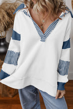 Dark Blue Striped Patchwork Collar Sweatshirt