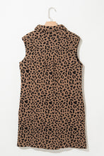 Khaki Leopard Print V Neck Sleeveless Collared Mini Dress