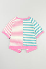 Blue Stripe Contrast Colorblock Oversized T Shirt
