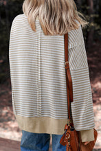 Brown Stripe Ribbed Trim Drop Shoulder Long Sleeve Oversized Top