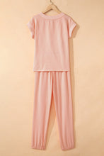 Beau Blue Solid Color V Neck Tee Drawstring Pant Set