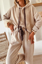 Rose Tan Drawstring Pullover Hoodie and High Waist Pants Corduroy Suit
