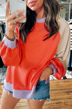 Orange Color Block Side Slits Raglan Sleeve Loose Fit Top