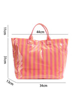 Light Blue Glossy Striped Vinyl Large Tote Bag