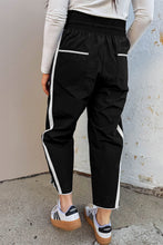 Dark Blue Contrast Striped Smocked Waist Drawstring Cropped Casual Pants