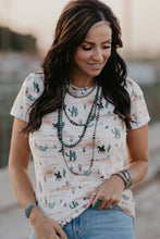 Beige Cactus Print Crew Neck Short Sleeve Top