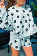 Pink Polka Dot Print Drop Shoulder Pullover Drawstring Shorts Set