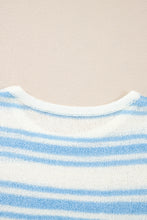 Sky Blue Stripe Boxy Fit Wide Sleeve Knit T Shirt
