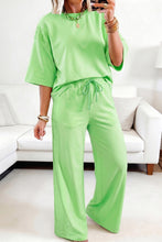 Yellow Cream Lace Patchwork Half Sleeve Top Elastic Waist Pants Two Piece Set
