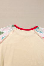 Beige Bowknot Print Patchwork Raglan Sleeve Top