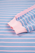 Sky Blue Stripe Oversized Contrast Trim Drop Shoulder Casual Top