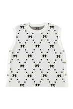 White Bow Pattern Buttoned Side Knit Top