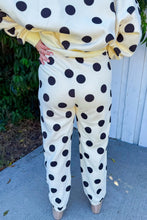 Beige Polka Dot Print Drop Shoulder Pullover Drawstring Jogger Pant Set