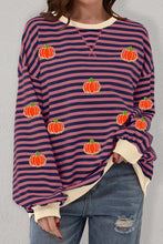 Red Stripe Glitter Halloween Pumpkin Print Oversized Graphic Sweatshirt