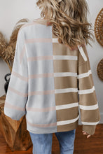 Pink Striped Colorblock Drop Shoulder Sweater