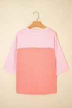 Green Flower Patched Exposed Seam 3/4 Sleeve top